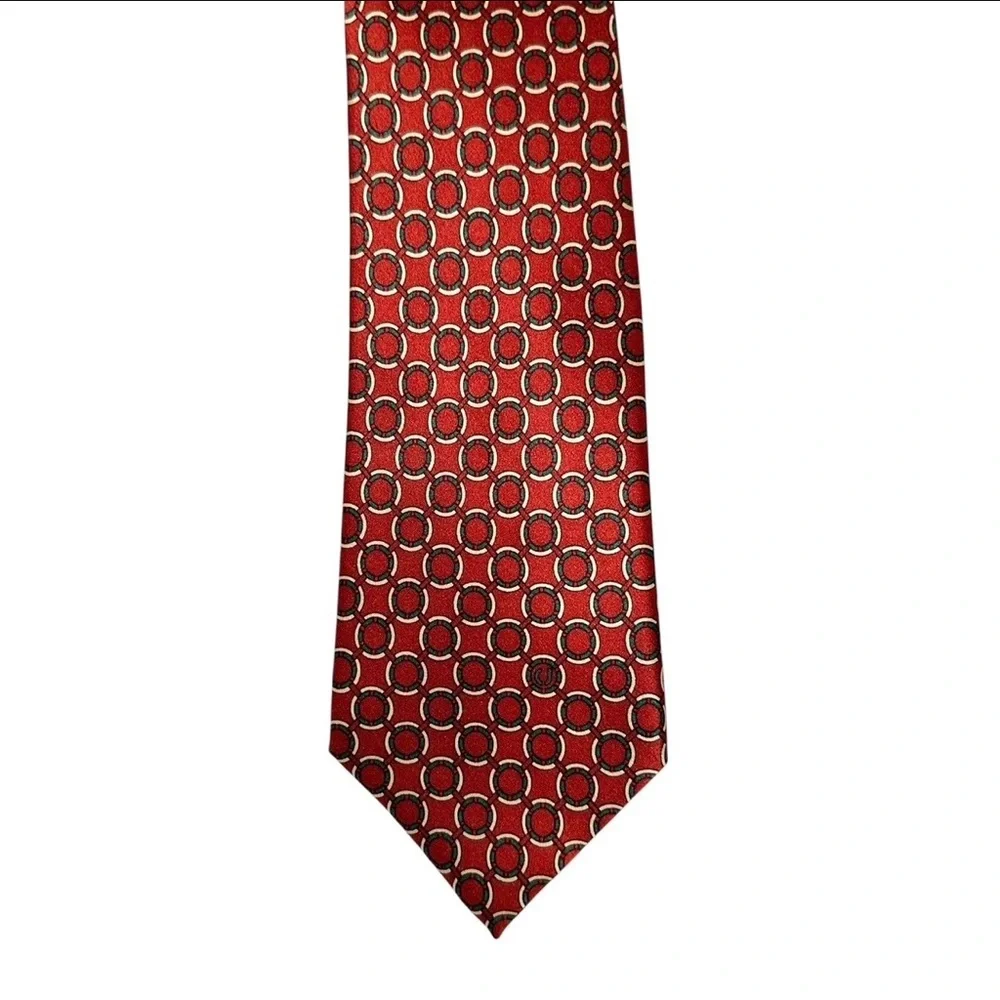 Vtg Charles Jourdan Monsieur Paris Mens Tie Silk Red Green Geometric 60x3.25”